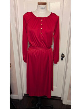 Women's vintage 70's Sunshine Alley Red Long Sleeve Dress Size 8